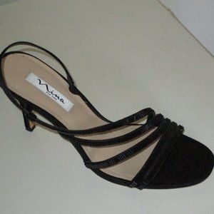 Nina of New York Womens Black Dressy Strappy Slingback Heel Sandal - Size 10M